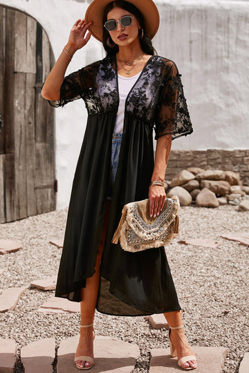 Tunica vaporoasa tip kimono cu broderie florala in relief SW2518-1