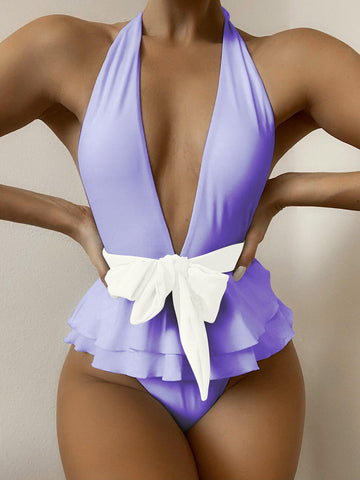 Costum de baie intreg cu spatele gol si decolteu amplu SW2533-112