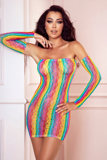 Bodystocking sexy tip rochie din material supraelastic multicolor T591-100