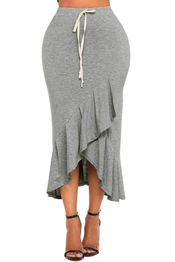 Fusta midi elastica cu volanase si siret in talie T693-18