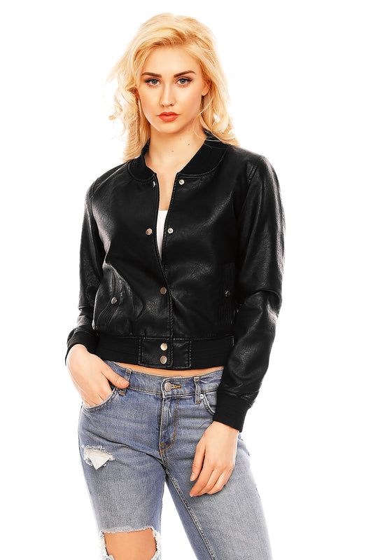 Jacheta din imitatie piele cu elastic in talie U599-1