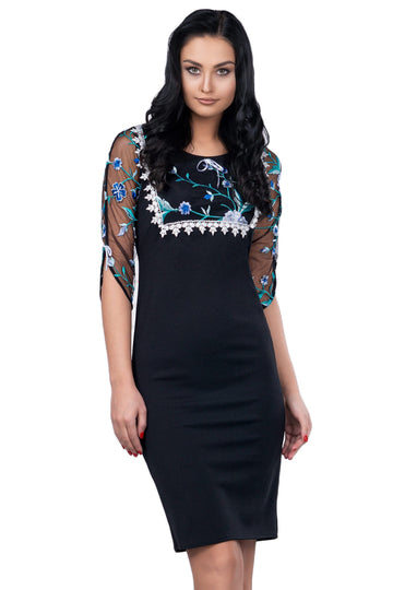 Rochie cu maneci trei sferturi semitransparente U625-1