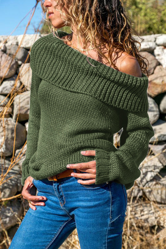Bluza tricotata pe un umar cu guler rasfrant U746-12