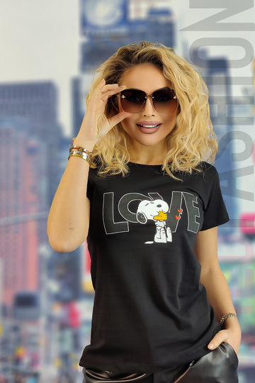 Tricou casual cu imprimeu text love U828-1