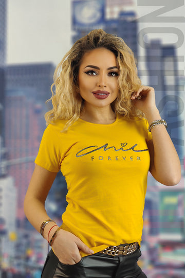 Tricou casual cu imprimeu text chic forever U830-9
