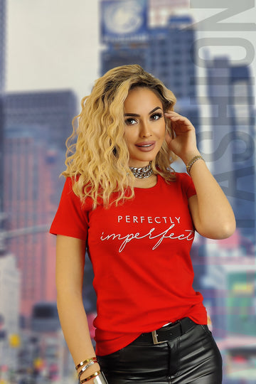 Tricou casual cu imprimeu text perfectly imperfect U832-3