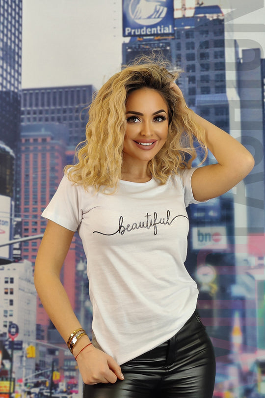 Tricou casual cu imprimeu text beautiful U833-2