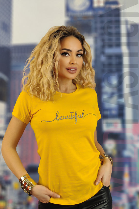 Tricou casual cu imprimeu text beautiful U833-9