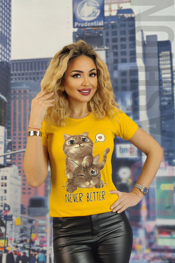 Tricou casual cu imprimeu pisici U836-9