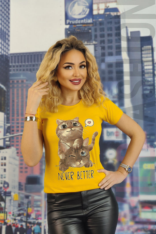 Tricou casual cu imprimeu pisici U836-9