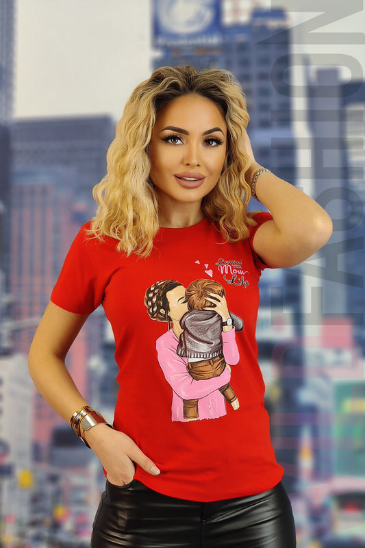 Tricou casual cu imprimeu mama si copil U849-3