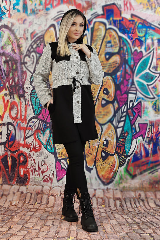 Jacheta casual calduroasa din material cu lana U860-118