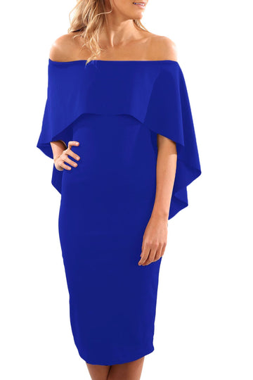 Rochie midi de cocktail accesorizata cu un volanas amplu V554-4