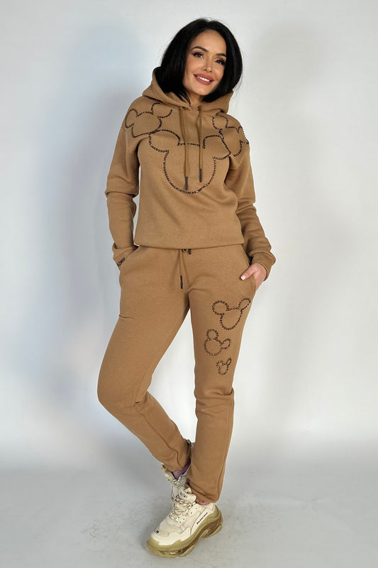 Trening fashion OVERSIZE din bluza si pantaloni accesorizat cu strasuri colorate V627-8