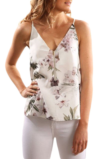 V695-25 Maiou casual cu model floral si fermoar in fata