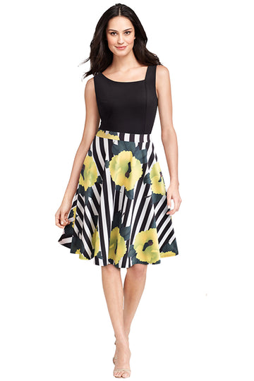 Rochie eleganta model in dungi si print floral V805-192