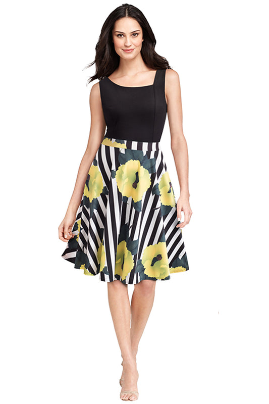Rochie eleganta model in dungi si print floral V805-192