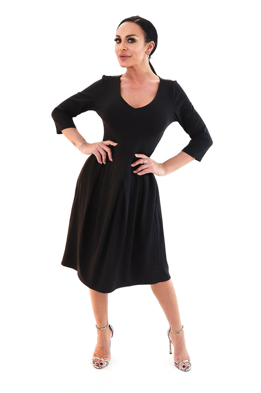 Rochie office stil vintage cu pliuri si buzunare V811-1