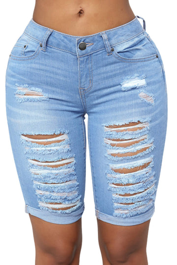 Pantaloni trei sferturi cu rupturi decorative W545-411