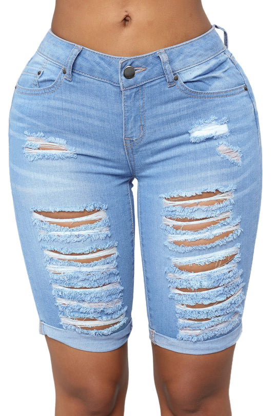 Pantaloni trei sferturi cu rupturi decorative W545-411