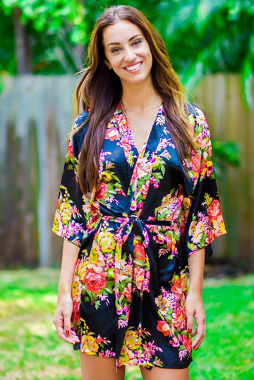 Halat casual tip Gheisa din material satinat cu print floral X700-443