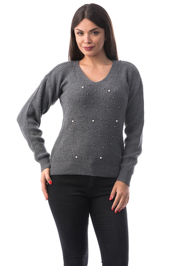 Pulover calduros accesorizat cu strasuri in fata X735-181