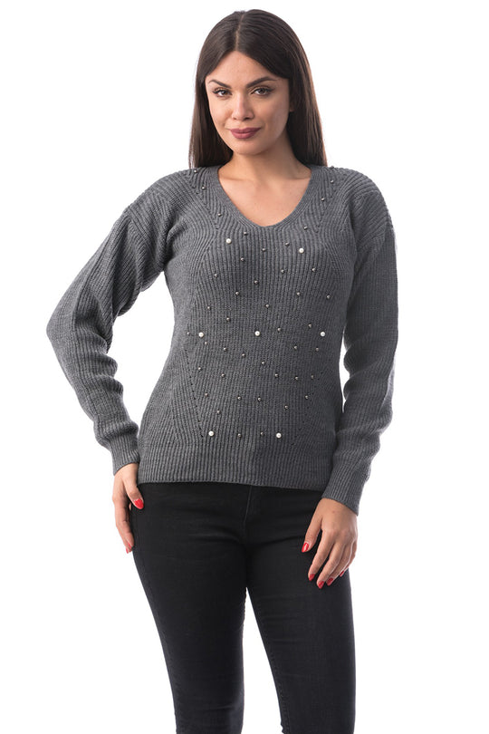 Pulover calduros accesorizat cu strasuri in fata X735-181