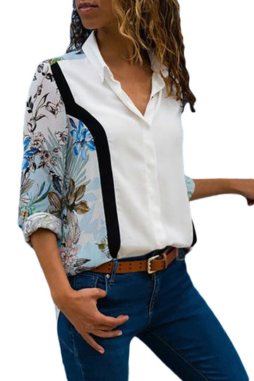 Y364-100 Camasa vaporoasa cu decolteu in V si imprimeu floral
