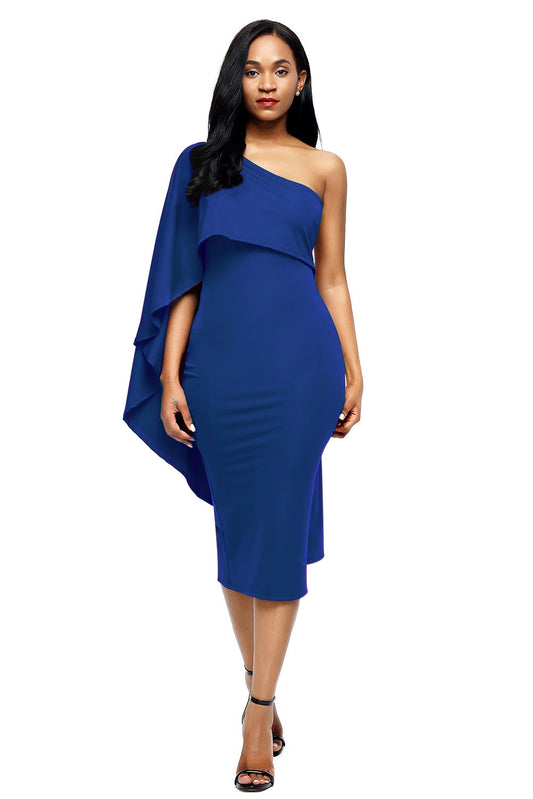 Rochie conica model pe un umar cu o maneca larga Y533-4