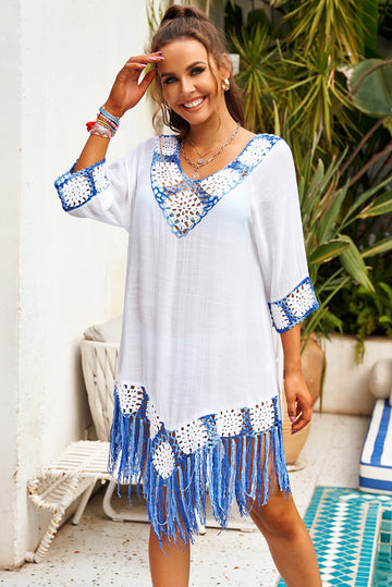 Rochie de plaja din material lejer accesorizata cu tricot colorat Y590-22