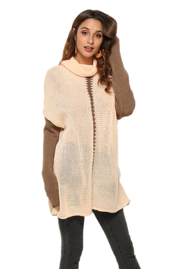 Pulover lung tricotat in doua culori cu guler lejer Y736-15