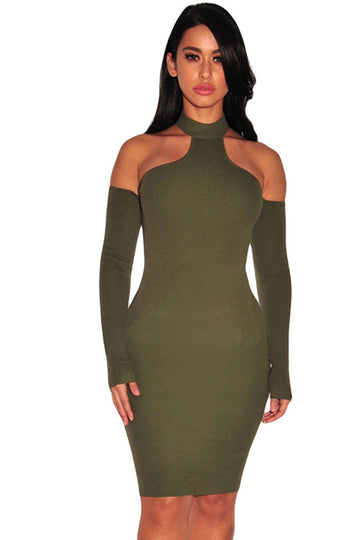 Rochie midi cu umerii goi guler choker si maneci lungi B544-120