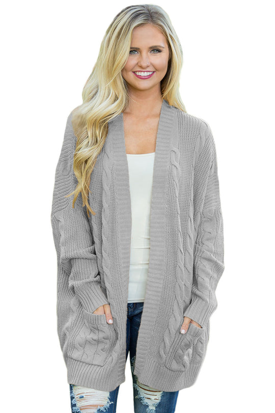Cardigan tricotat cu torsade maneci lungi si buzunare BL1003-18