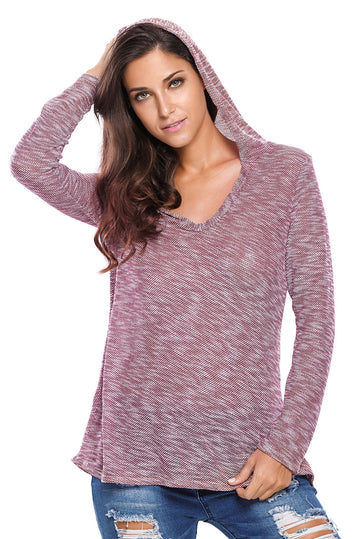 Bluza tricotata larga cu decolteu in V si gluga BL753-81