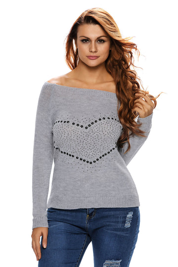 Bluza casual cu umerii goi accesorizata cu strasuri BL781-18