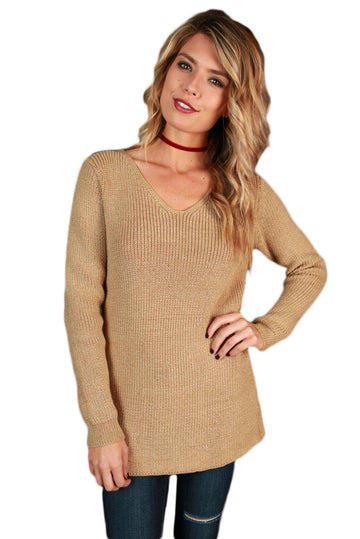Bluza tricotata cu decupaj la spate accesorizat cu snur BL972-14