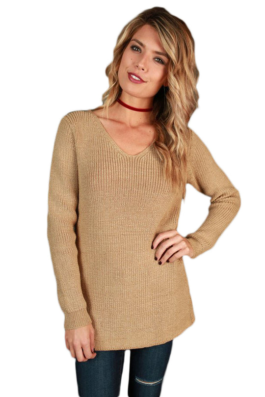 Bluza tricotata cu decupaj la spate accesorizat cu snur BL972-14