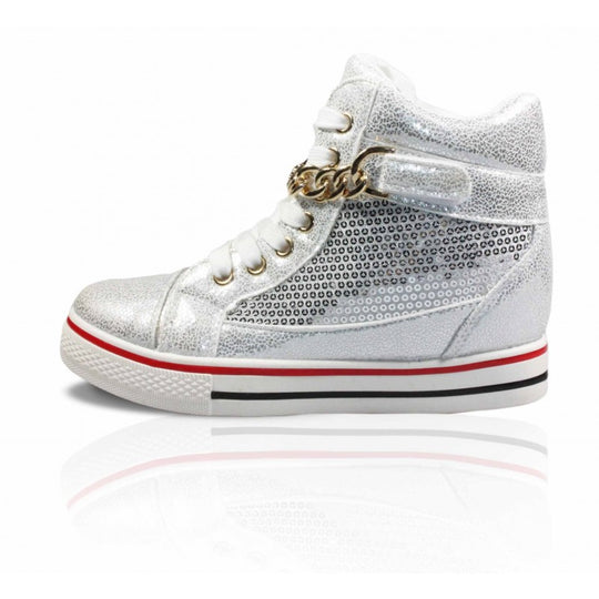 Sneakers dama accesorizati cu paiete si lant auriu CH2371