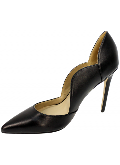 Pantofi negri din piele cu varf ascutit si toc cui CH2525-1