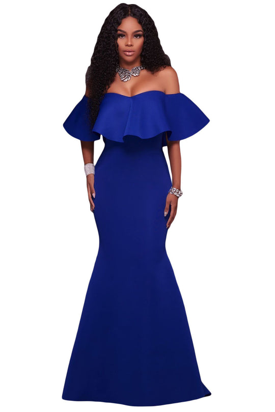 Rochie maxi de ocazie, cu umerii goi si volanas F530-4