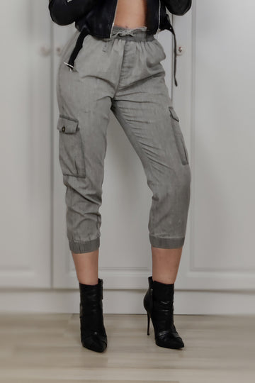 Pantaloni boyfriend din bumbac cu mansete si buzunare Y453-18