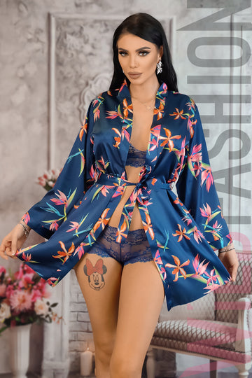 Set 3 piese lenjerie sexi din dantela si satin Q765-44
