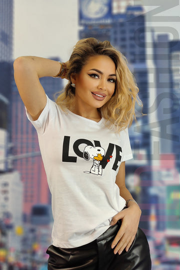 Tricou casual cu imprimeu text love U828-2