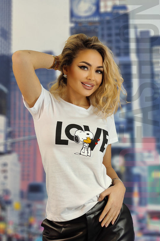 Tricou casual cu imprimeu text love U828-2