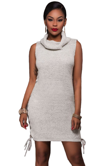 Rochie scurta stil pulover tricotat cu guler inalt H524-18