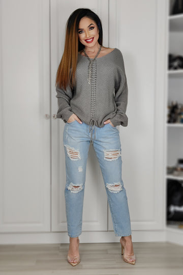 Pulover casual cu aspect tricotat si croiala oversize K786-18