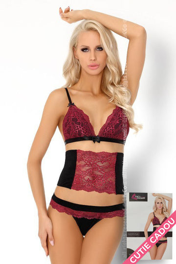 Set 3 piese lenjerie sexi din sutien brau si chilot LIV223-1181