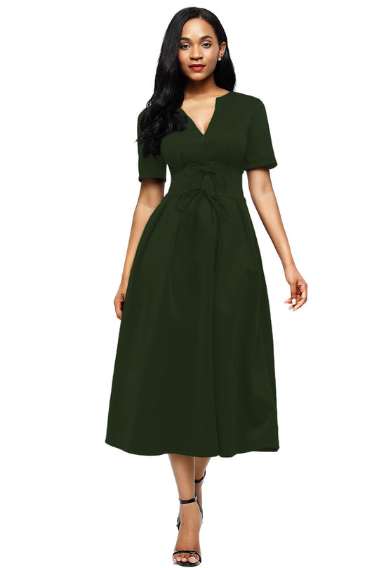 Rochie midi accesorizata cu fundite in talie M541-1218