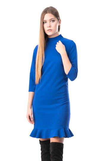 Rochie scurta din jerseu cu maneci trei sferturi accesorizata cu volanas in partea inferioara N607-4