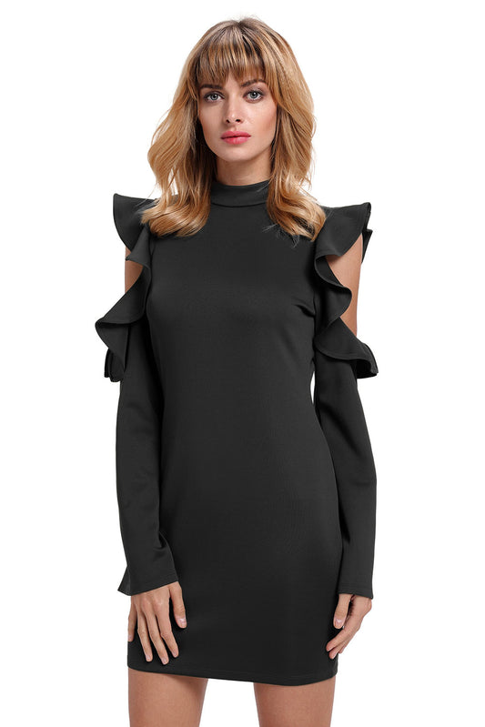 Rochie scurta conica cu maneci lungi decupate P542-1